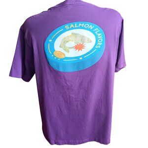 Large Vintage T-shirt Purple Salmon Flavors Graphic T-Shirt 2 Sided Can